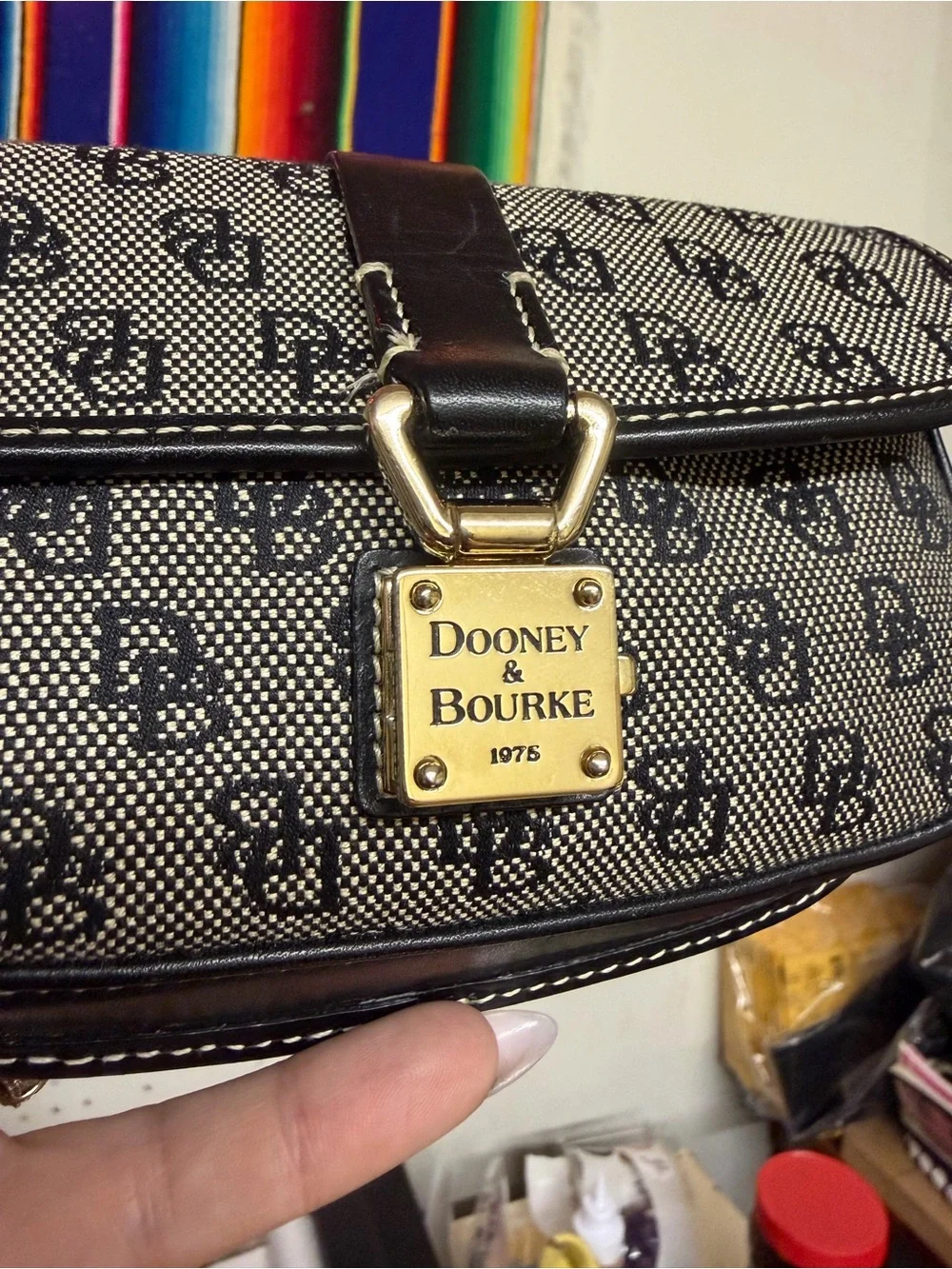Dooney & Bourke Black Logo Wristlet Clutch with Gold Hardware